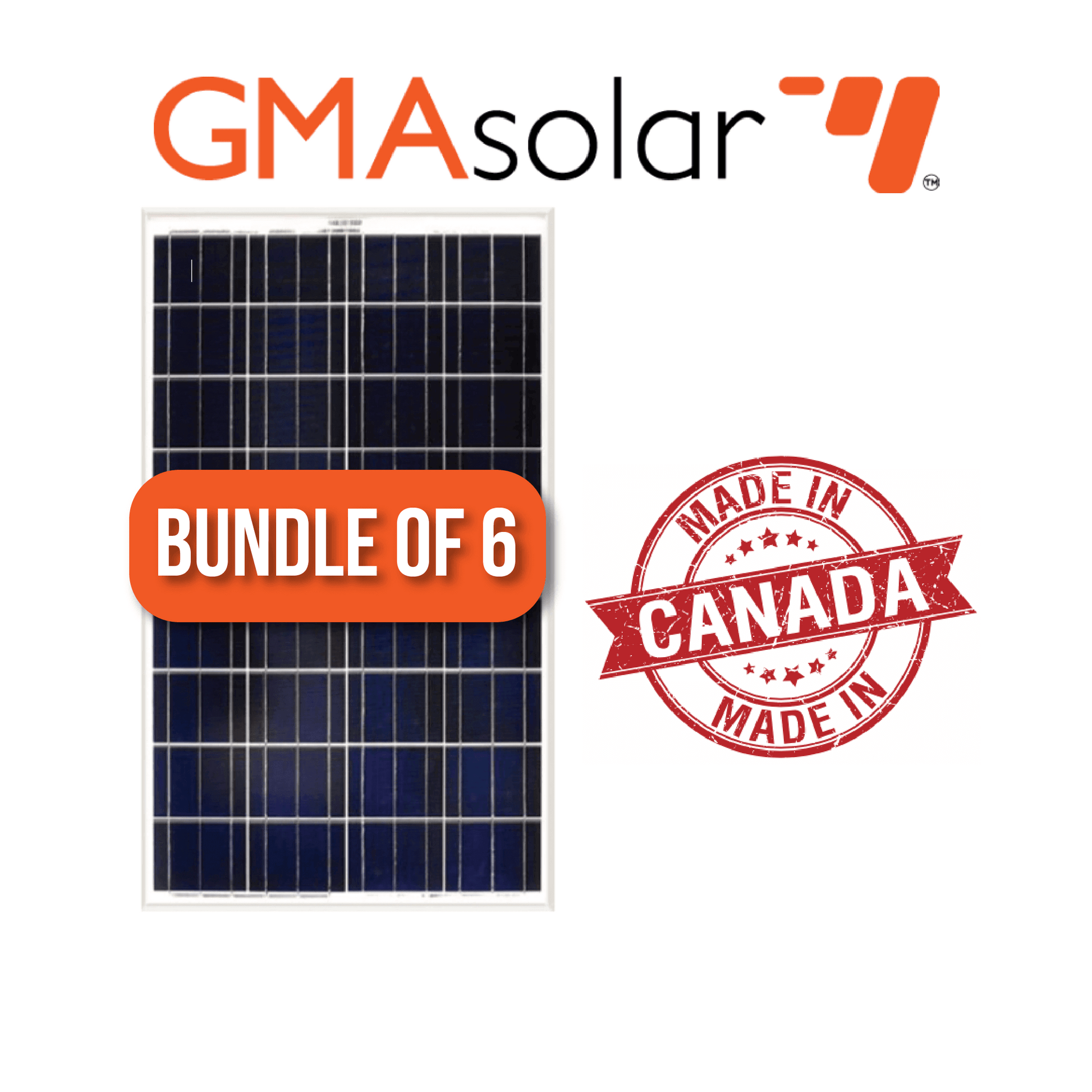 Bundle of 6 GMA Solar Panels - 150W each, made in Canada, available at The Cabin Depot.