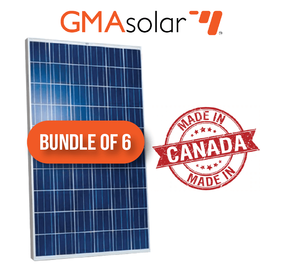 Bundle of 6 - 275 Watt Poly GMA Solar Panels made in Canada, available at Cabin Depot with quantity discounts.