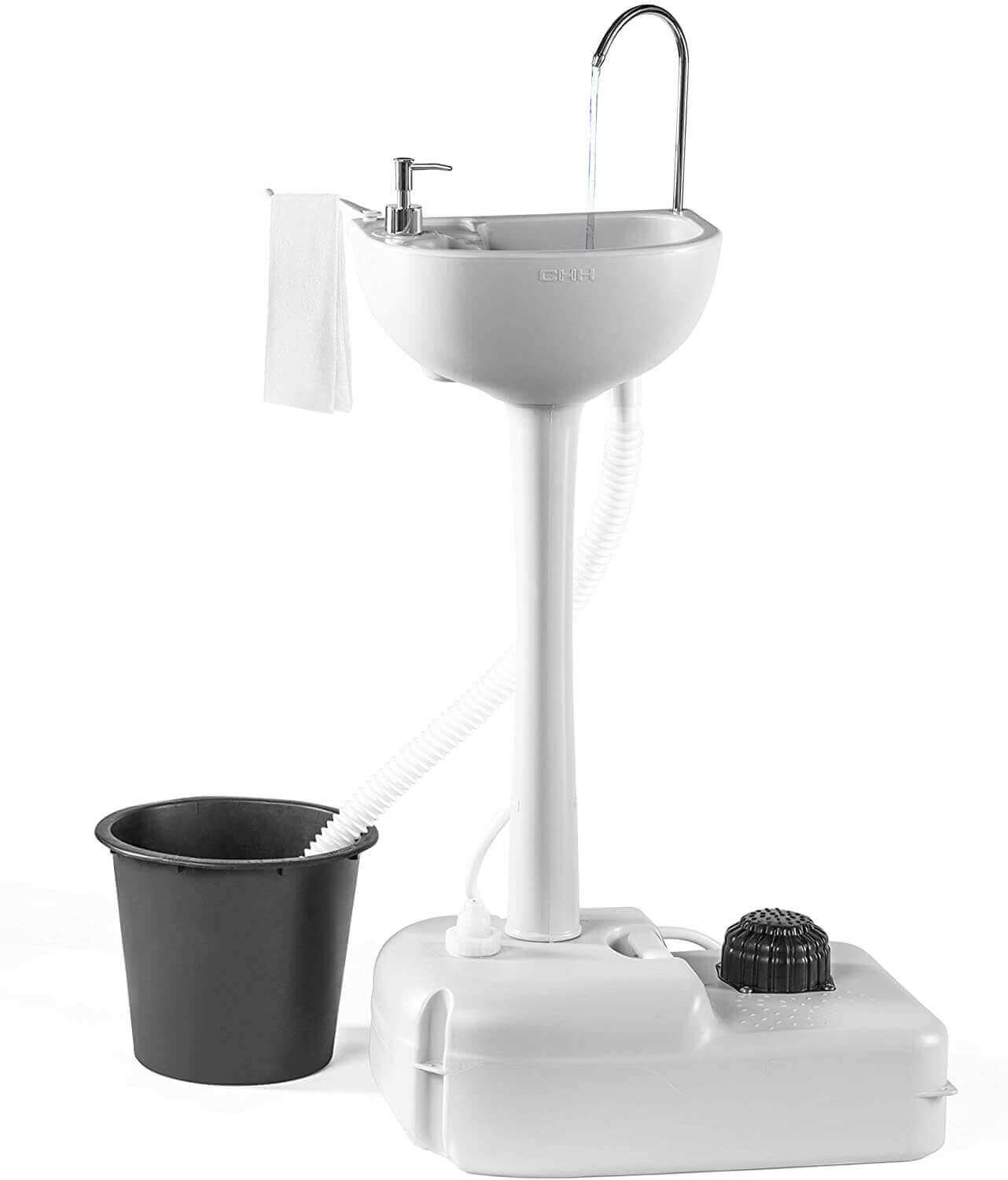 HomeStead Appliance Portable Sink for Cabin Depot use with foot pedal activation, off-grid handwashing, and dishwashing convenience.