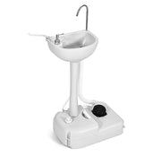 HomeStead Appliance Portable Sink with foot pedal, ideal for Cabin Depot off-grid use, featuring a large base reservoir and soap dispenser.