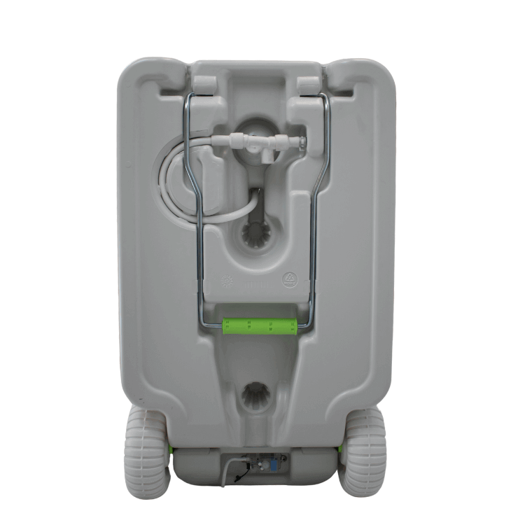 Portable sink back view with dual faucets and wheels, HomeStead Appliance, ideal for cabin use. Available at Cabin Depot.