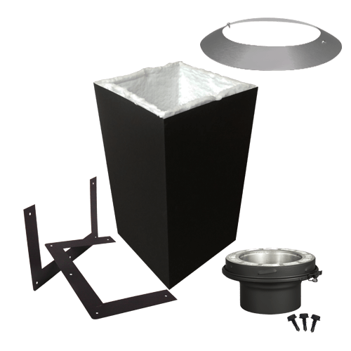 Summum Pro Square Ceiling Support + Trims + Flue Extension Wood Stove