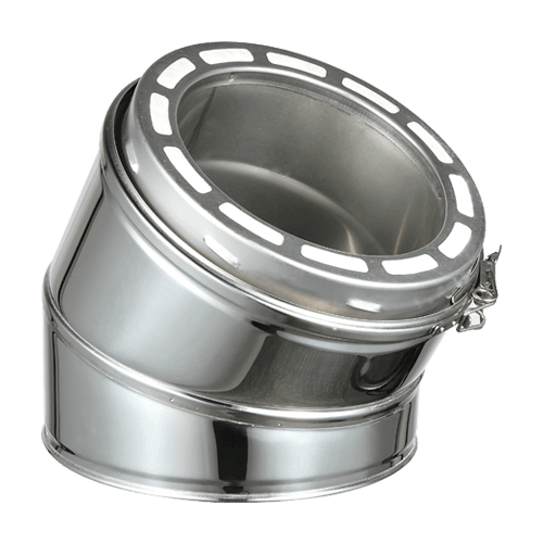 Stainless steel Summum Pro elbow with hose clamp for indoor and outdoor use, showing locking bands.