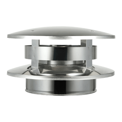 Summum Pro Rain Cap with Shield made of 304 stainless steel from Cabin Depot. Protects against weather, sparks, and animals. Product SC-6RC02.