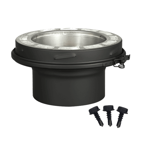 Summum Pro Flue Extension for Cabin Depot chimneys, connects stove pipes or appliances; includes 3 screws. Product number SC-6ADP-P.