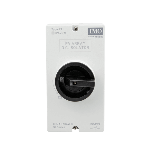 IMO DC Isolator Switch for solar panels, sold by Cabin Depot, ensures safe disconnection from photovoltaics.