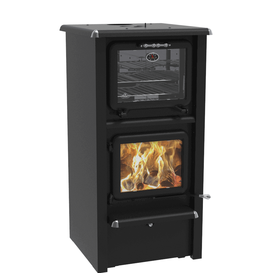 J.A. Roby Gemini-R Wood Burning Cookstove with top oven, available at Cabin Depot
