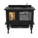 J. A. Roby Marmiton wood burning cookstove with visible flames and oven compartment, ideal for eco-friendly cooking and heating.