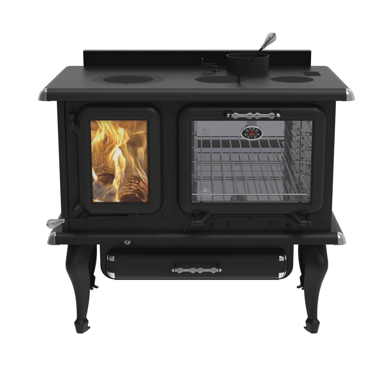 J.A. Roby Marmiton Wood Burning Cookstove at Cabin Depot, eco-friendly appliance for cabins, EPA-certified, traditional design