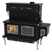 J.A. Roby Newton LX wood burning cookstove with chromed cast iron legs, dual cooking spaces, and warming features