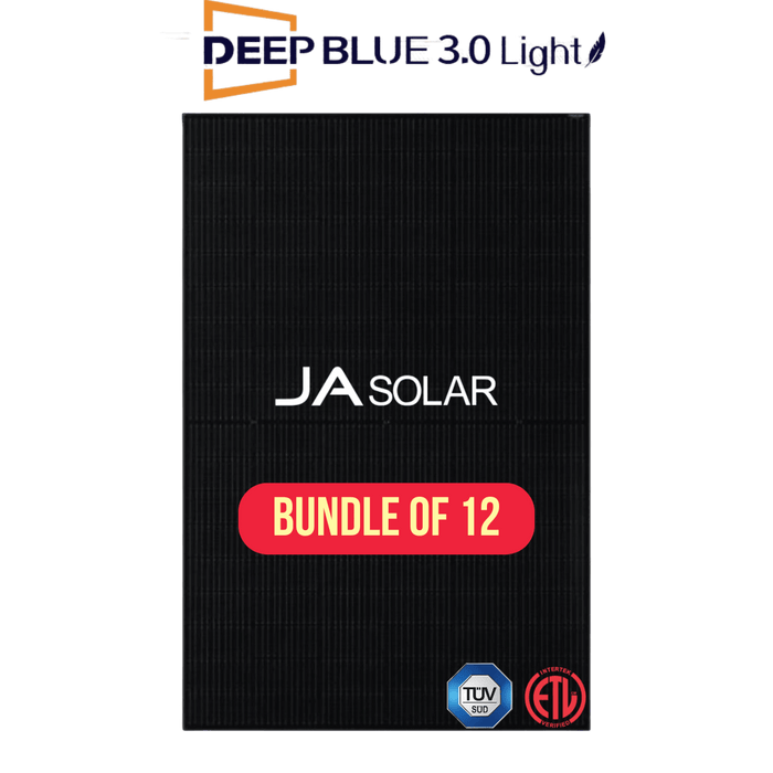 JA Solar 405W Mono Solar Panels Bundle of 12 with Black Frame and Backsheet, High Efficiency Deep Blue 3.0 Light Model