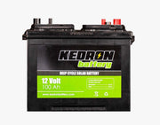 Kedron 12V 100Ah Flooded Deep Cycle Battery at The Cabin Depot for LED lighting, trolling motors, and water pump applications.