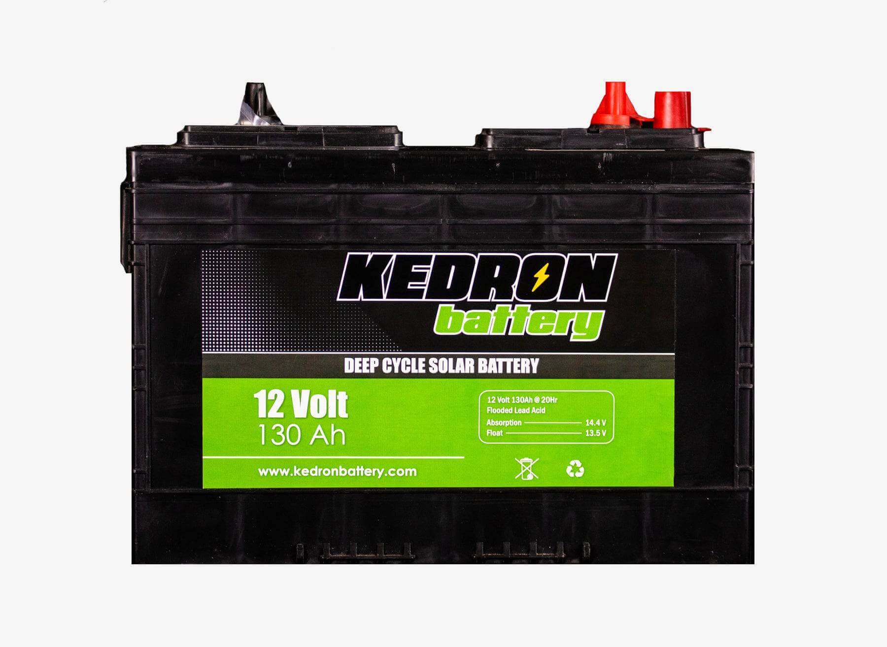 Kedron 12V 130AH Flooded Deep Cycle Battery from Cabin Depot for 12v applications like LED lighting and trolling motors.