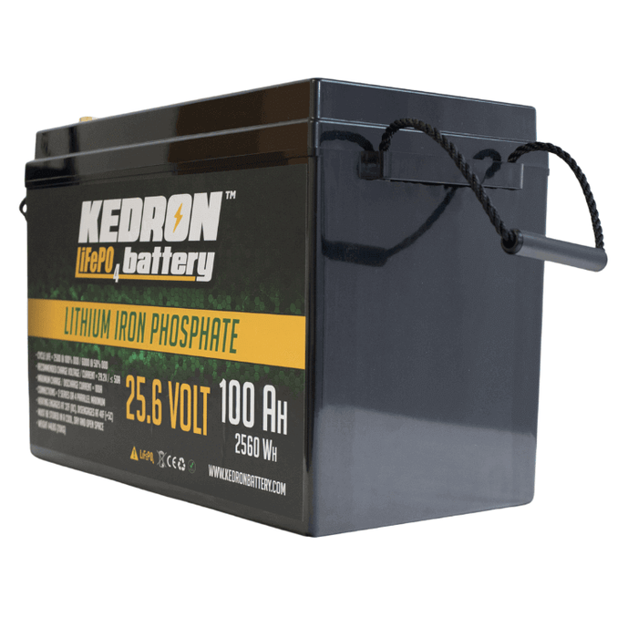 Kedron 24V 100AH LiFePO4 Battery with lightweight design and deep cycling capability, ideal for prolonged storage.