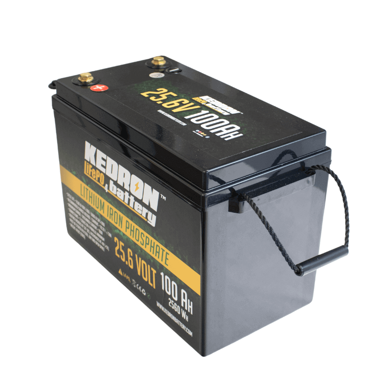 Kedron 24V 100AH LiFePO4 Battery for sale at Cabin Depot – lightweight and long-lasting lithium iron phosphate power solution.