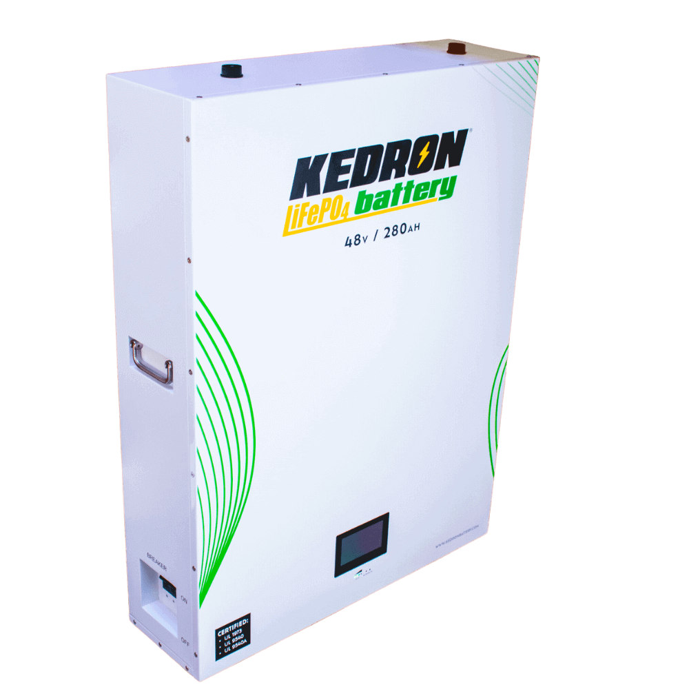 Kedron 48V 280AH LiFePO4 indoor battery with UL certifications, available at Cabin Depot. Wall mount; ideal for cold weather.