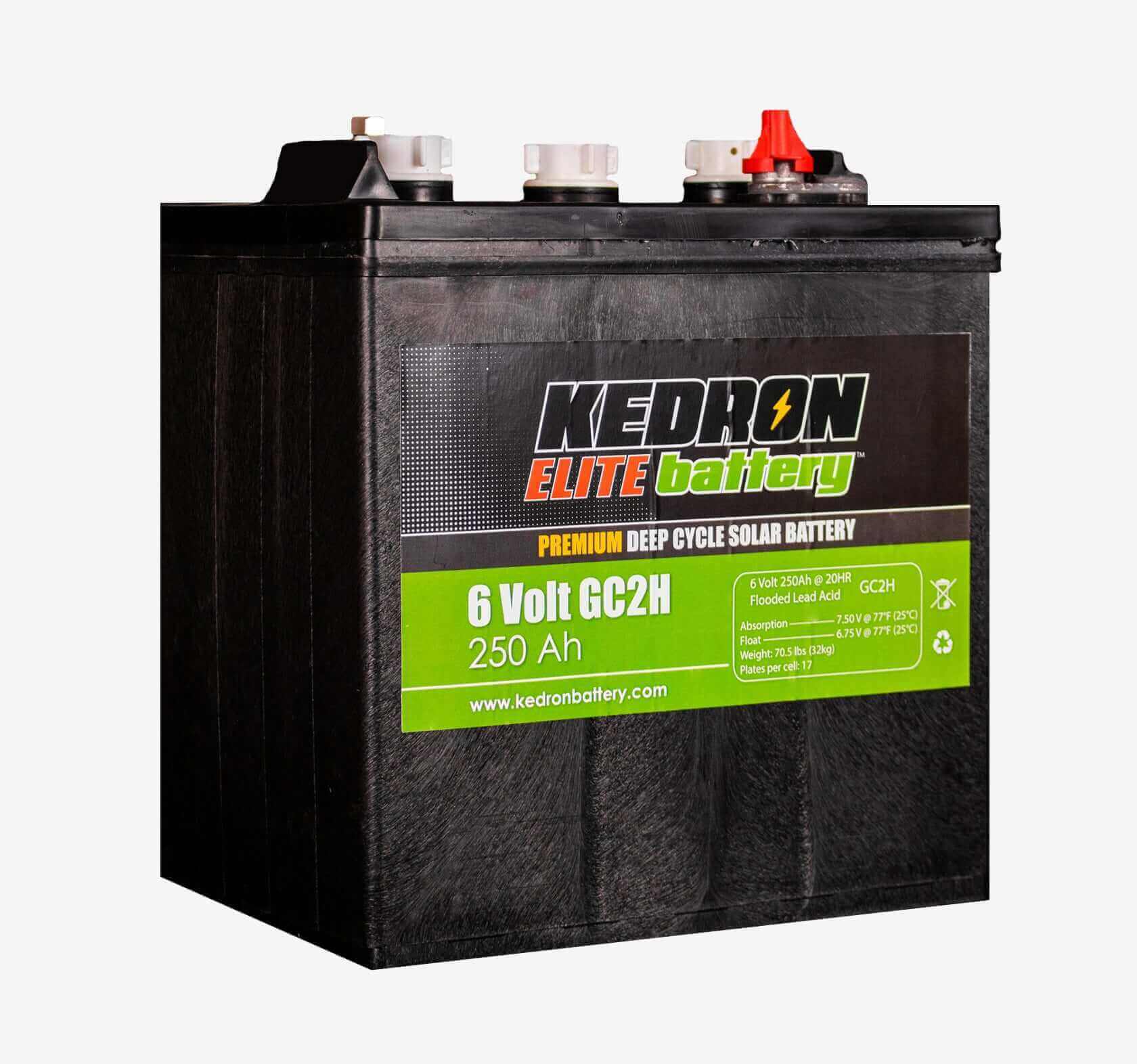 Kedron 6V 250AH GC2H Flooded Deep Cycle Battery, ideal for off-grid cabins and RV autonomy, available at The Cabin Depot