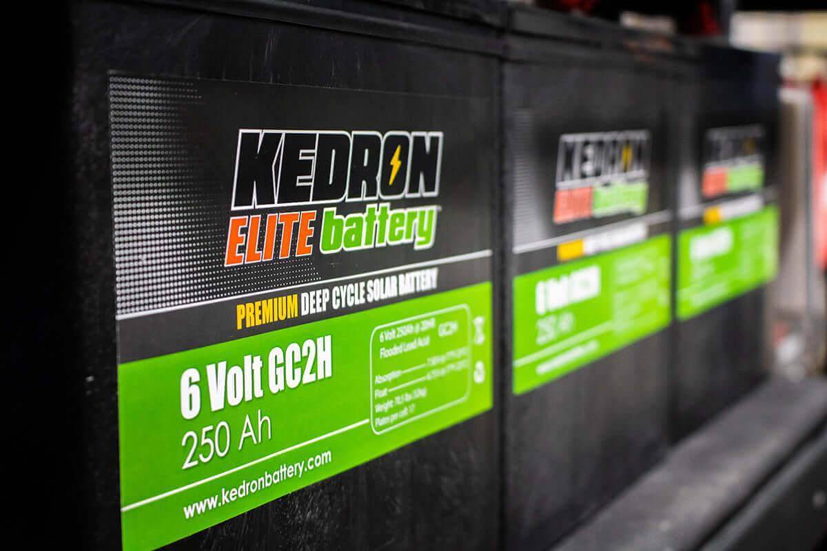 Kedron 6V 250AH GC2H flooded deep cycle battery from Cabin Depot, premium class with high cycle life and 18-month warranty, ideal for RVs.