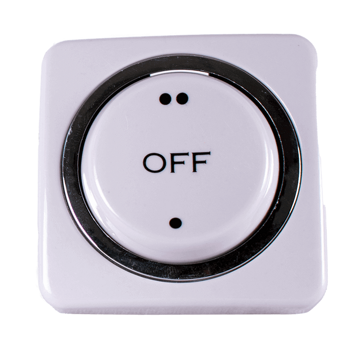 Square off-white dimmer switch for 12V DC lighting circuits with off position.