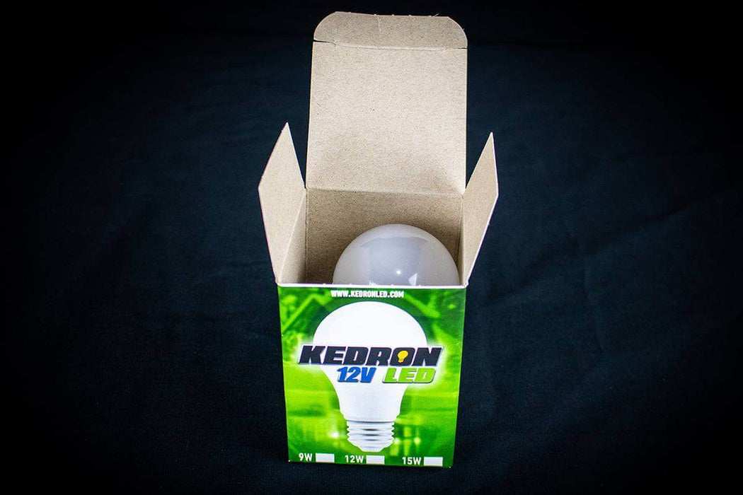 Kedron 12V 15W LED DC Light Bulb in open box for energy-efficient lighting from Cabin Depot.