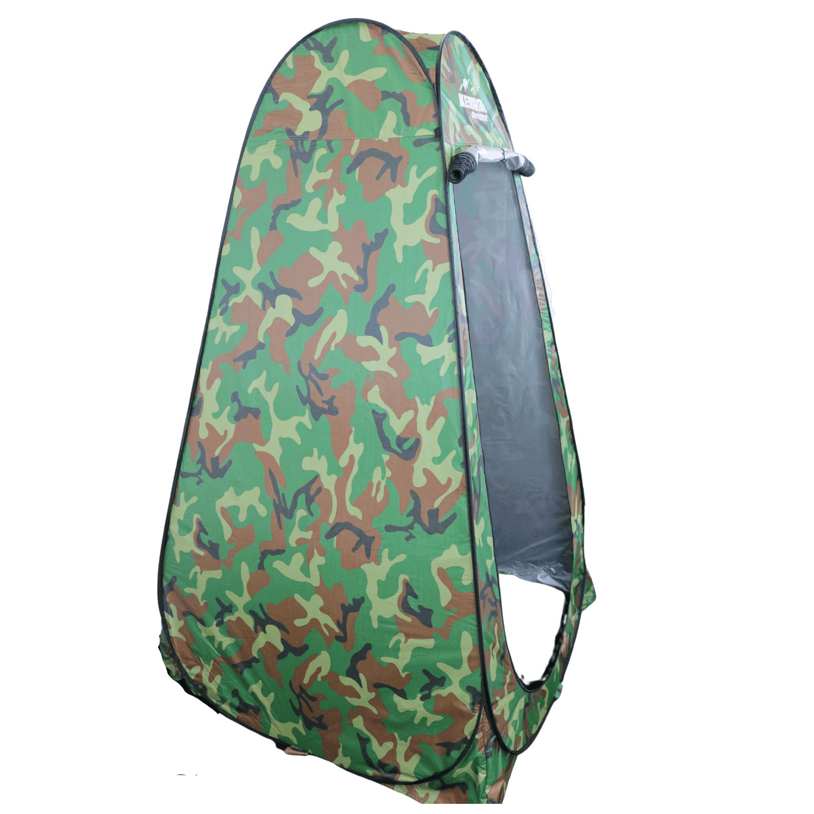 Kedron Outdoor pop up privacy shelter tent in camo, ideal for camping and portable toilet use. Available at Cabin Depot.