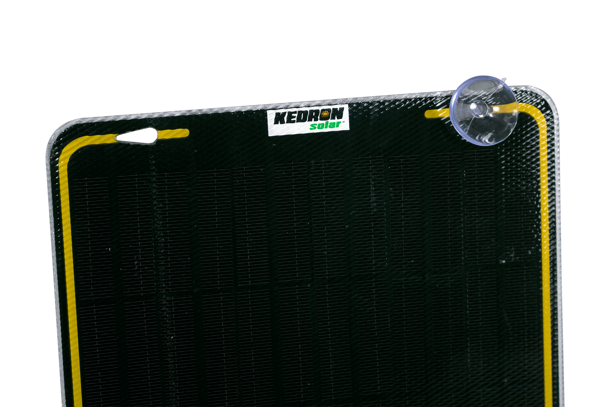 Kedron Solar 12W Trickle Charger Kit with suction pad for car mounting, available at Cabin Depot. Perfect for 12V automotive batteries.