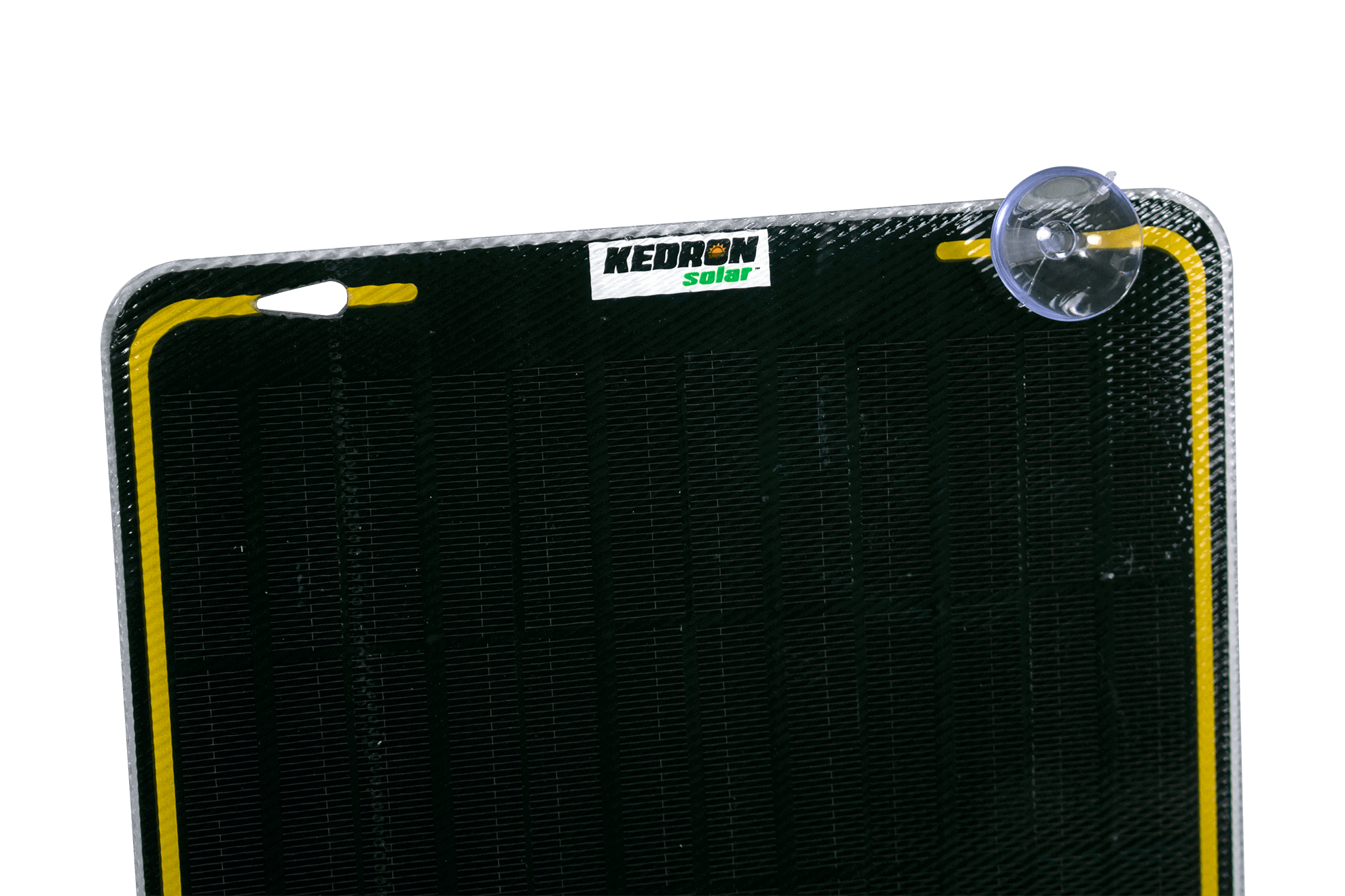 Kedron Solar 12W Trickle Charger Kit with suction pad for car mounting, available at Cabin Depot. Perfect for 12V automotive batteries.