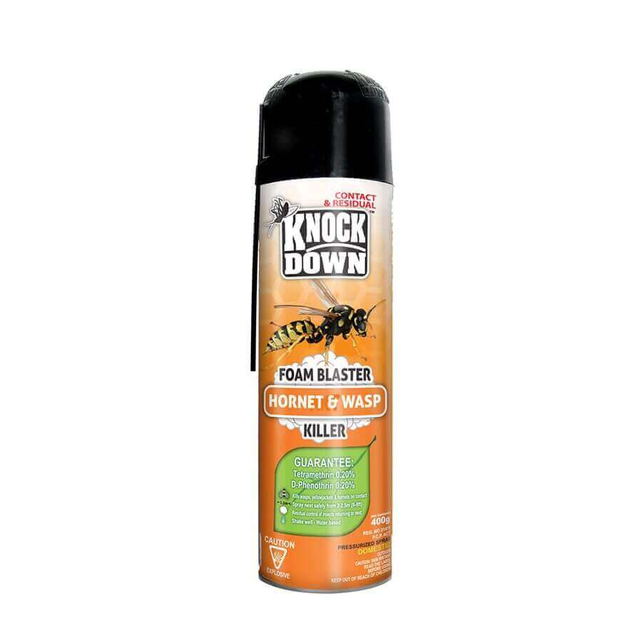 Knock Down 400g Hornet and Wasp Spray Foam from Cabin Depot for outdoor nest control.