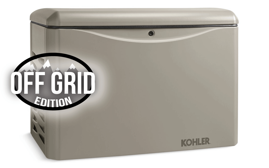 Kohler 14kW Off-Grid Edition LPG Generator with Off-Grid Edition label, ideal for reliable off-grid power solutions.