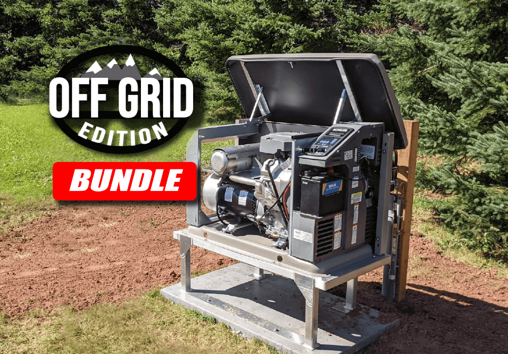 Kohler 14kW LPG Generator Off-Grid Bundle from Cabin Depot, shown outdoors, ideal for reliable off-grid power needs, ready to ship.
