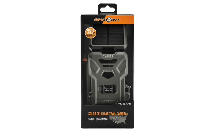 Spypoint Flex-S Cellular Trail Camera available at Cabin Depot, offering real-time wildlife monitoring with advanced features.