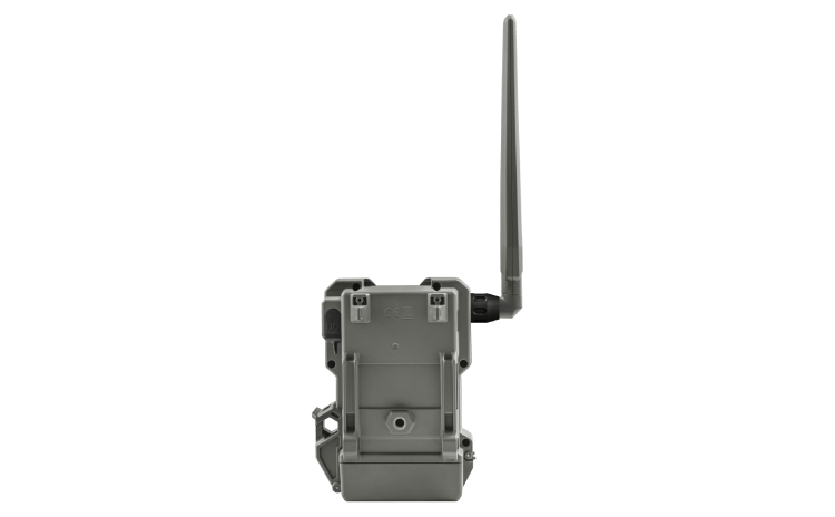 Spypoint Flex-M Cellular Trail Camera rear view with antenna, perfect for wildlife observation and easy image transfer to your device.