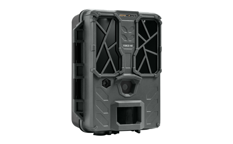 Spypoint Force-48 Trail Camera with 48MP resolution, available at Cabin Depot, ideal for photo, video, and time-lapse captures.