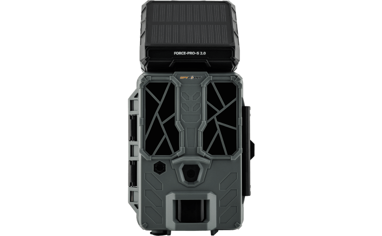 Spypoint Force-Pro 2.0 Solar Trail Camera with solar panel, capturing sharp 4K images and videos, conserving battery power.