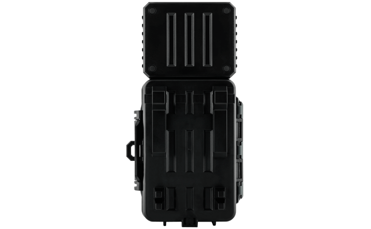 Rugged black protective case for durable storage and secure transport of equipment.