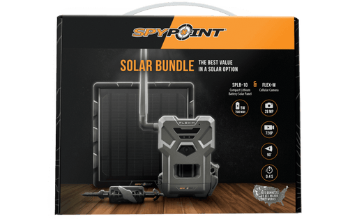 Spypoint Flex-M Digital Camera with SPLB-10 Solar Panel Bundle from Cabin Depot, ideal for long-lasting solar-powered surveillance.