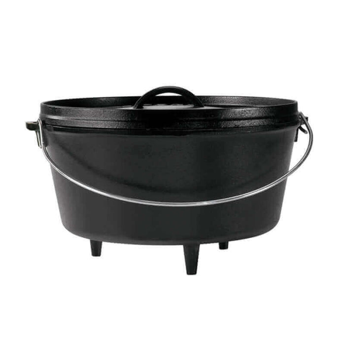 Lodge 10" 5 Quart Camp Dutch Oven with legs for cooking over coals, crafted in America, seasoned and ready to use.