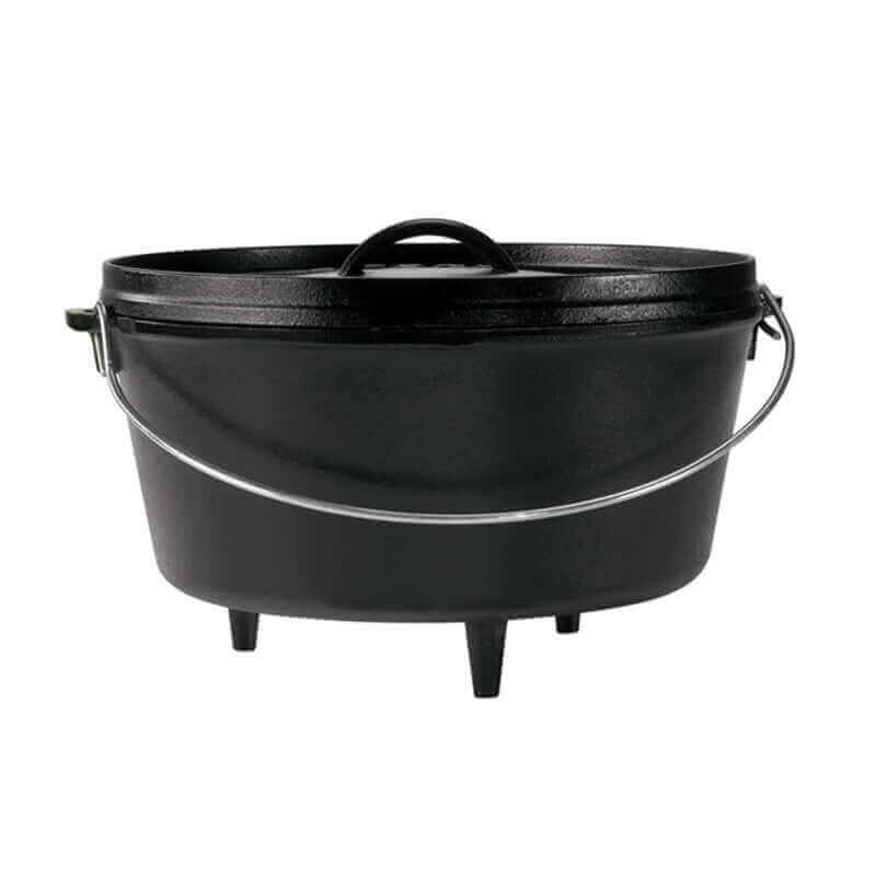 Lodge 10-inch Camp Dutch Oven, 5 quart, with legs, ideal for coals. Crafted in America, available at Cabin Depot.