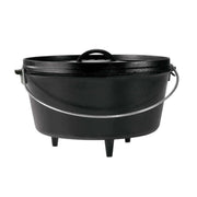 Lodge 12-inch 8 Quart Camp Dutch Oven with legs, seasoned cast iron for Cabin Depot outdoor cooking.