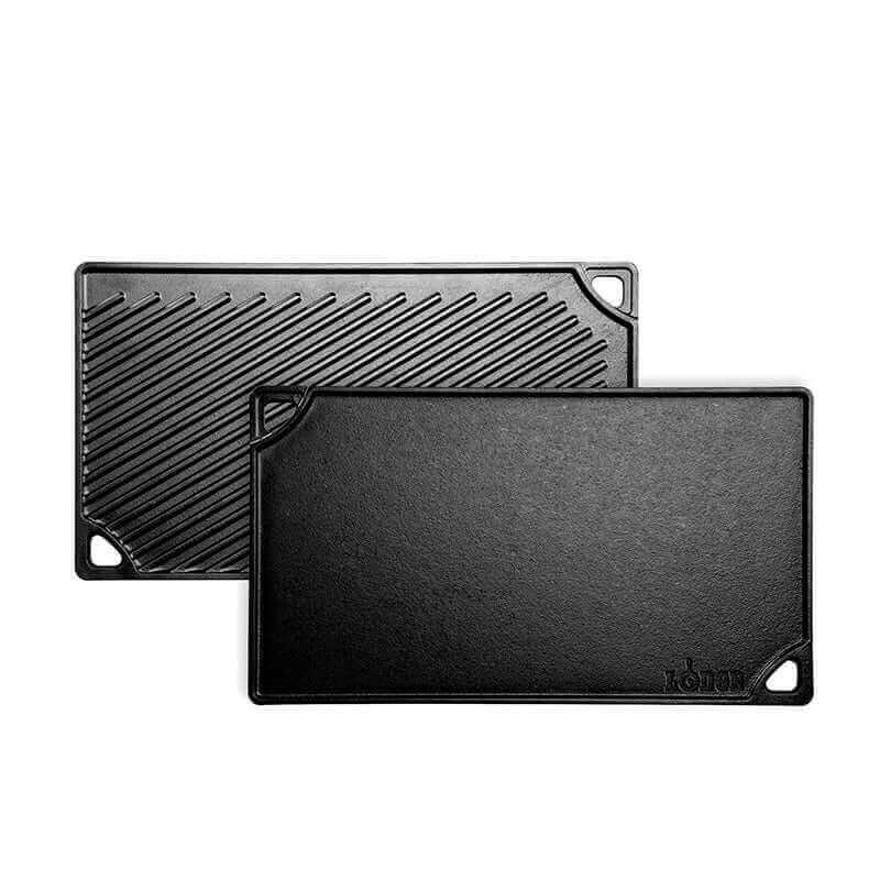 Lodge reversible cast iron grill griddle from Cabin Depot, fits two burners, seasoned cooking surface for grilling and griddling.