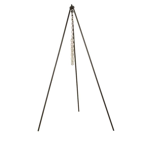 Lodge 60" Camp Tripod with galvanized chain for outdoor cooking and dutch oven support – sturdy steel, high-temp black finish.