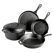 Lodge Pro-Logic Cookware Set 5 Piece by Cabin Depot, cast iron kitchen essentials seasoned with natural oil for durable cooking.