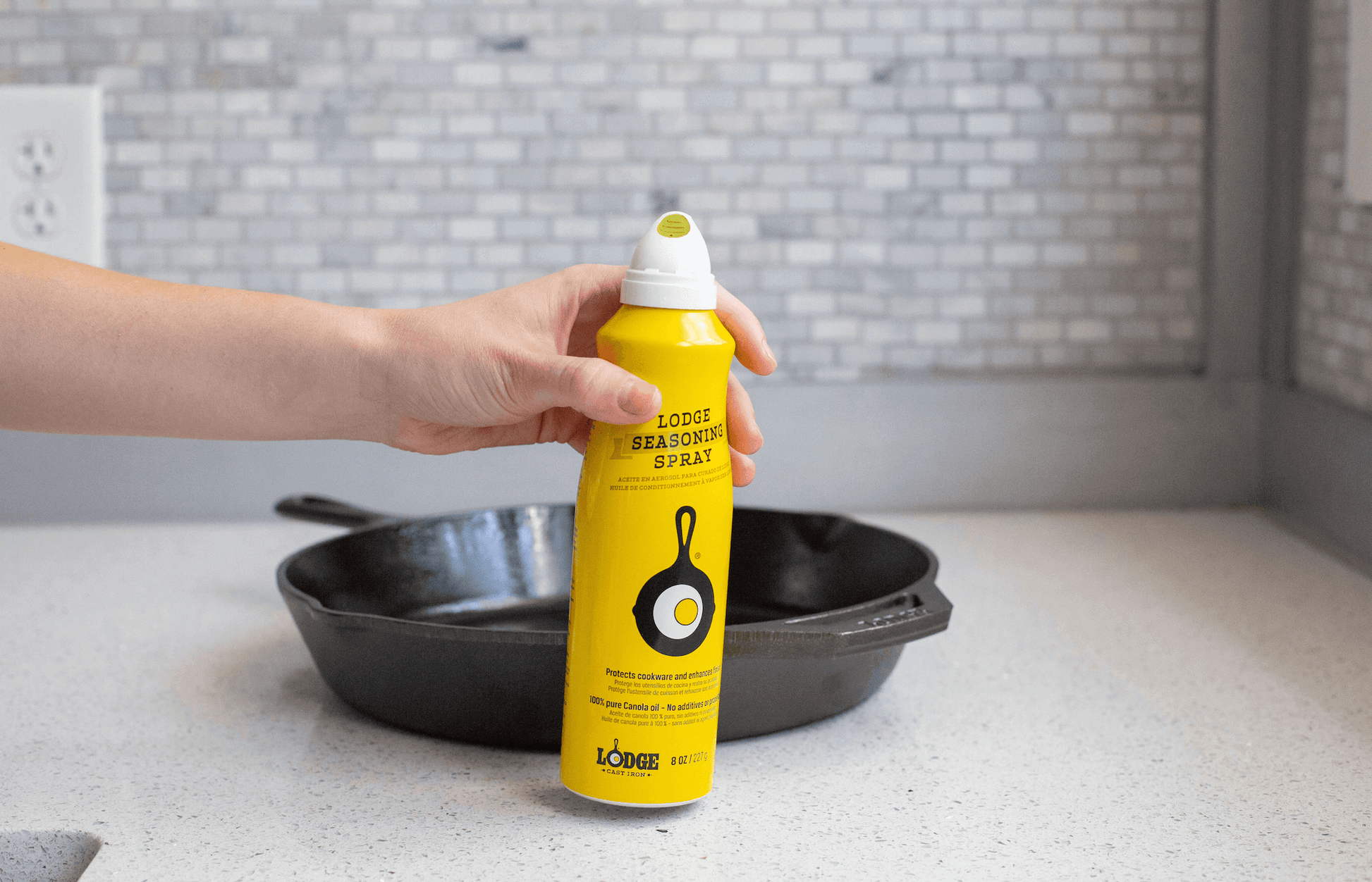Lodge Seasoning Spray with 100% canola oil for cast iron cookware. Enhance finish with Cabin Depot's natural solution.