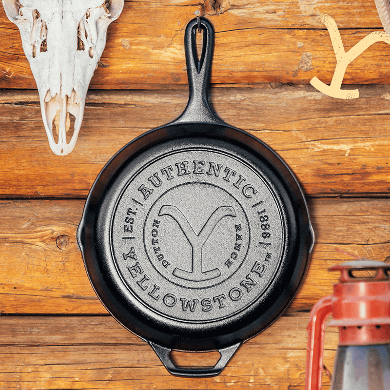 Lodge 10.25" Yellowstone Cast Iron Y Skillet, Dutton Ranch Design, Cabin Depot Exclusive Adventure Cookware