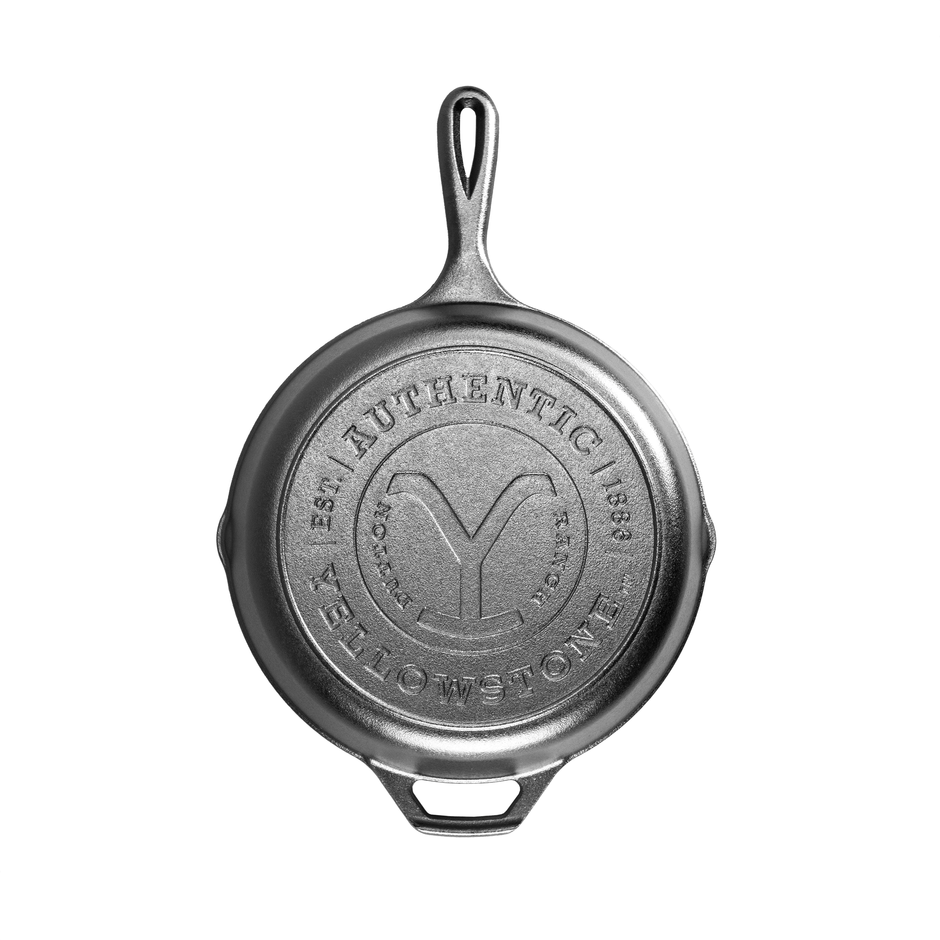 Lodge 10.25" Yellowstone Cast Iron Skillet with Dutton Ranch Y design, perfect collectible from Cabin Depot