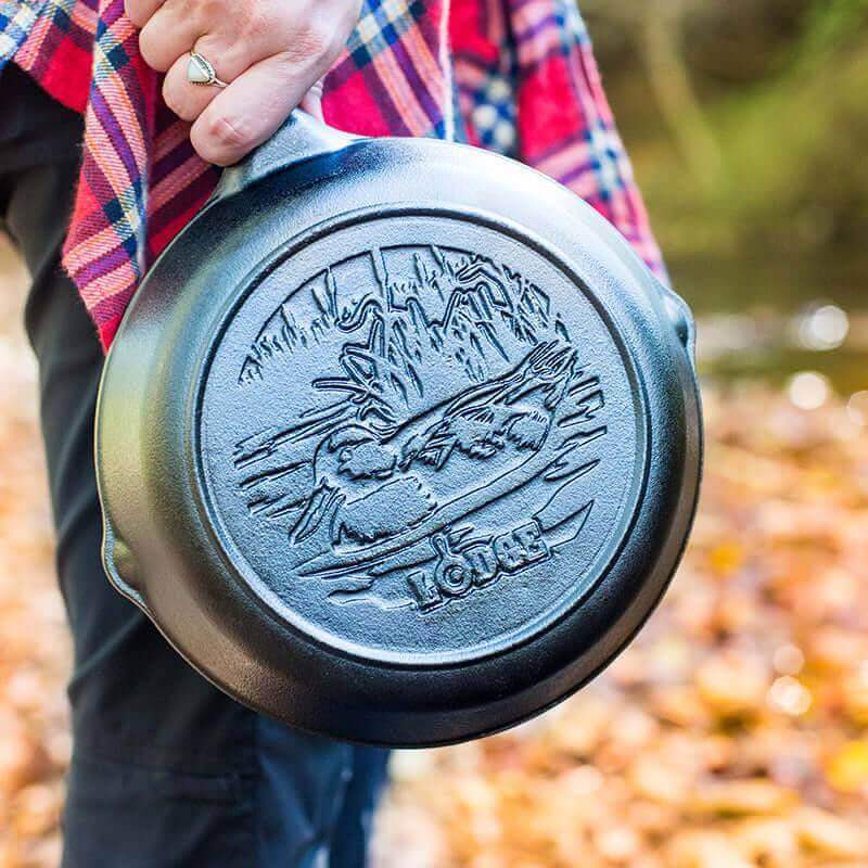 Lodge 8" Wildlife Series Cast Iron Duck Skillet - Functional collectible from Cabin Depot, featuring a unique duck design. Seasoned, ready to use.