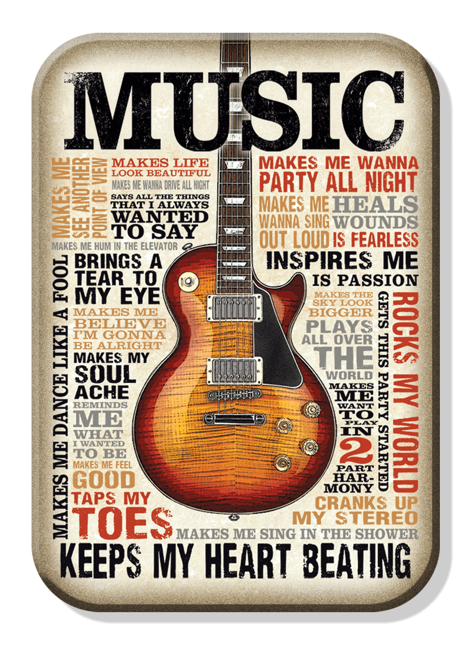 Retro style music-themed magnet with guitar and humorous quotes for home or bar decor, available at Cabin Depot.