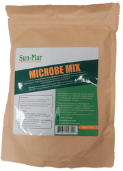 Sun-Mar Microbe Mix 17.6 oz for composting, available at Cabin Depot. Enhances bacterial activity for efficient decomposition.