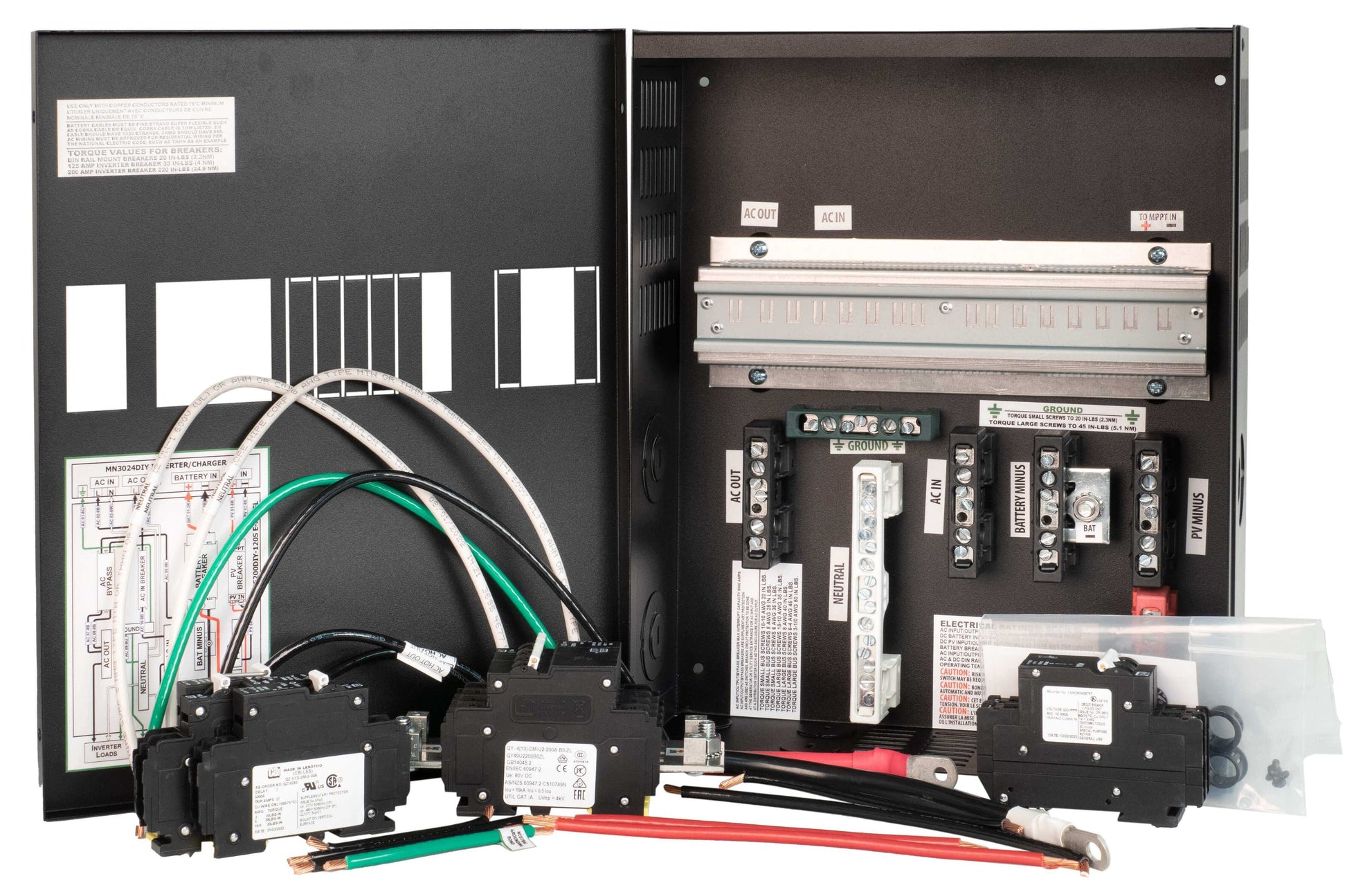 MidNite 200A Inverter Breaker E-Panel with 200A breaker, designed for MN3024DIY inverter, available at Cabin Depot.