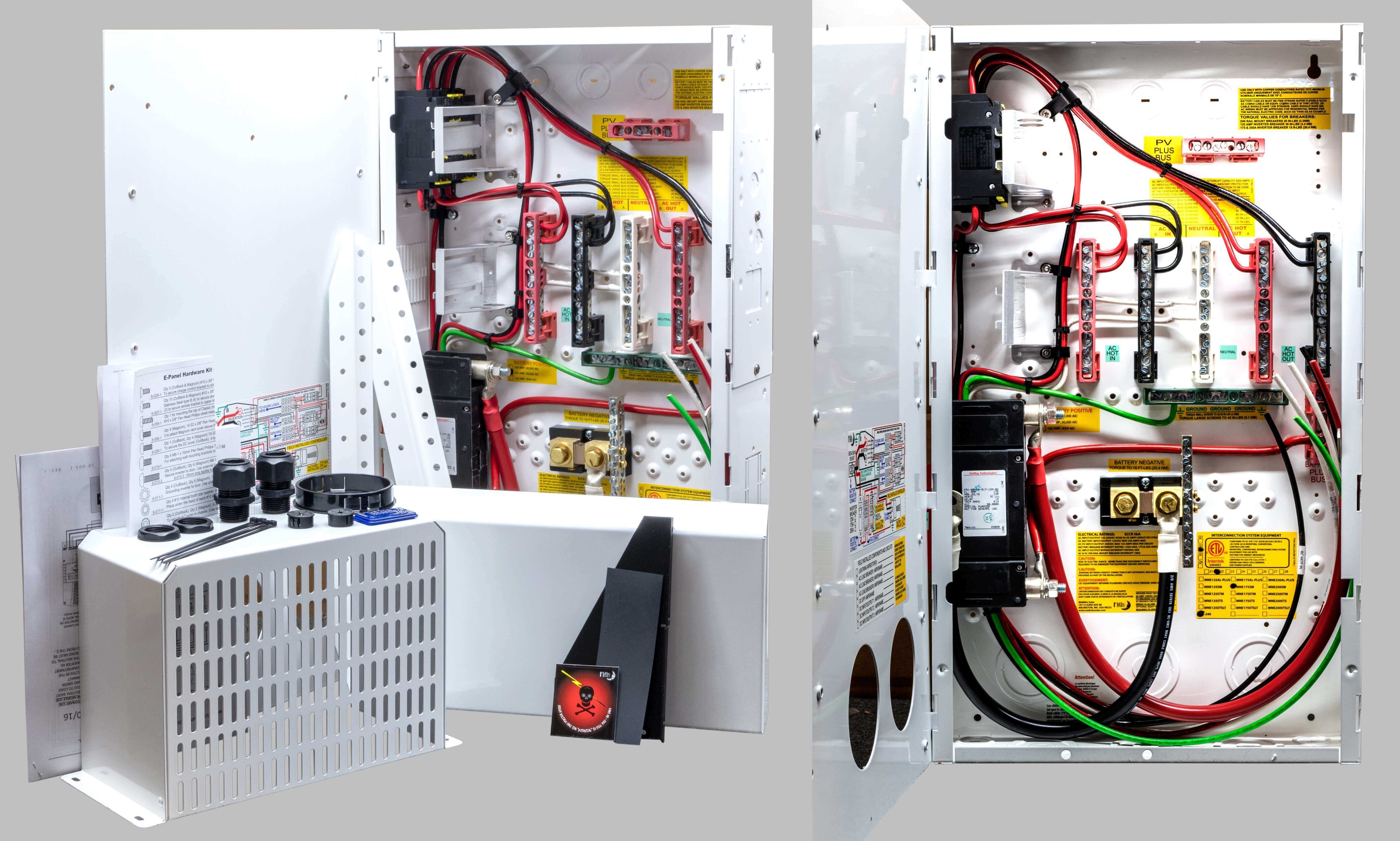 MidNite 240A Inverter Breaker E-Panel with 250A main breaker, designed for Samlex 48V EVO-4248SP, available at Cabin Depot